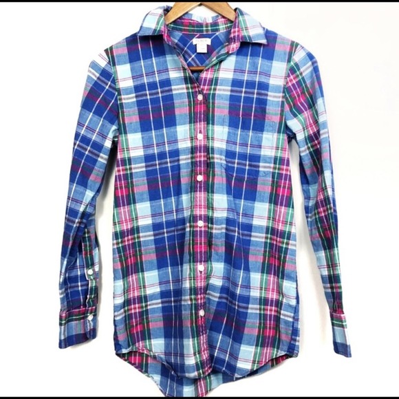 J. Crew Boyfriend Plaid Flannel Button Down Shirt Blue Pink Women's Size XXS - Picture 2 of 9